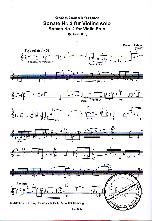 Notenbild für SIK 1687 - Sonate 2 op 133