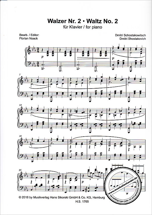 Notenbild für SIK 1765 - Walzer 2 | Second Waltz (Walzer 2) aus Suite 2 für Jazz Orchester