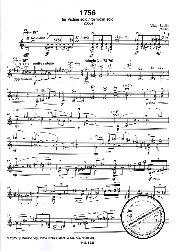 Notenbild für SIK 8535 - 1756 FUER VIOLINE SOLO (2005)