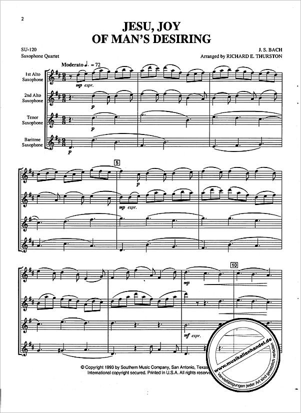 Notenbild für SOU SU120 - JESUS BLEIBET MEINE FREUDE (KANTATE BWV 147)