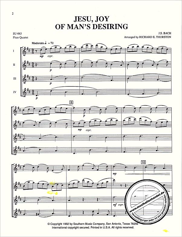 Notenbild für SOU SU63 - JESUS BLEIBET MEINE FREUDE (KANTATE BWV 147)
