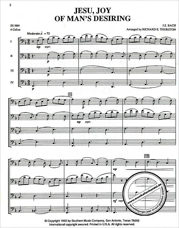 Notenbild für SOU SU64 - JESUS BLEIBET MEINE FREUDE (KANTATE BWV 147)