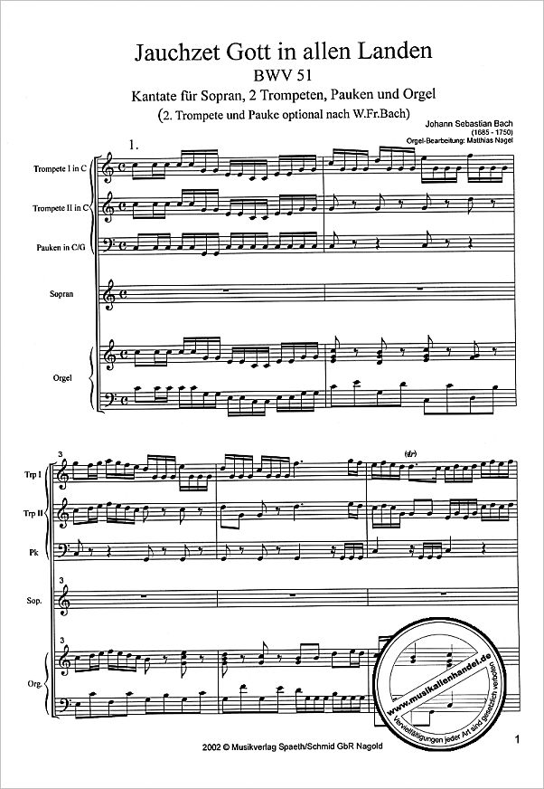 Notenbild für SPAETH 50433 - KANTATE 51 JAUCHZET GOTT IN ALLEN LANDEN BWV 51