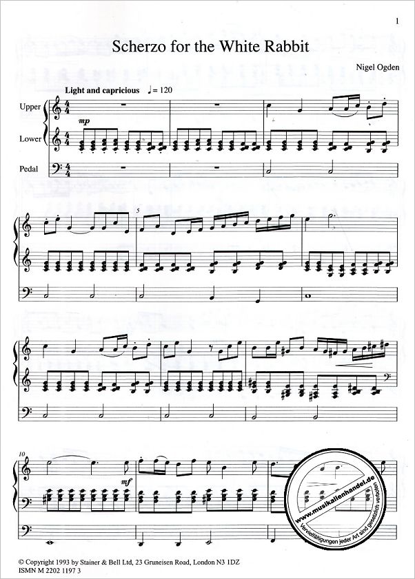 Notenbild für STAINER -H348 - SCHERZO FOR THE WHITE RABBIT