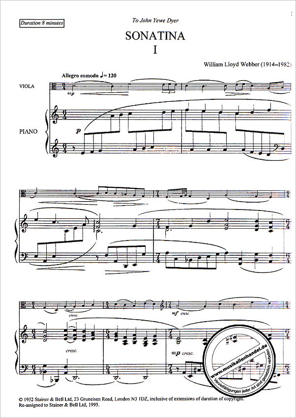 Notenbild für STAINER -H369 - Sonatina : for viola and piano