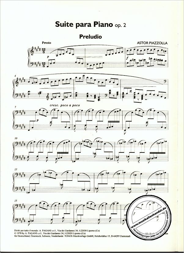 Notenbild für TONOS 21036 - SUITE 1 PARA PIANO OP 2