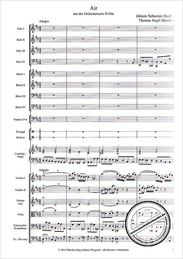 Notenbild für TOSCA 1683 - AIR (ORCHESTERSUITE 3 D-DUR BWV 1068)