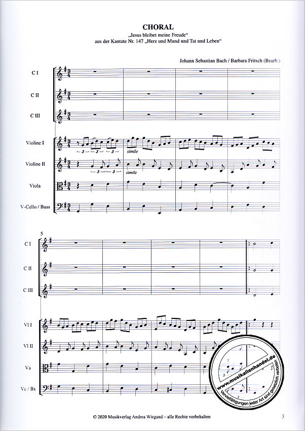 Notenbild für TOSCA 1883 - Jesus bleibet meine Freude (Kantate BWV 147)