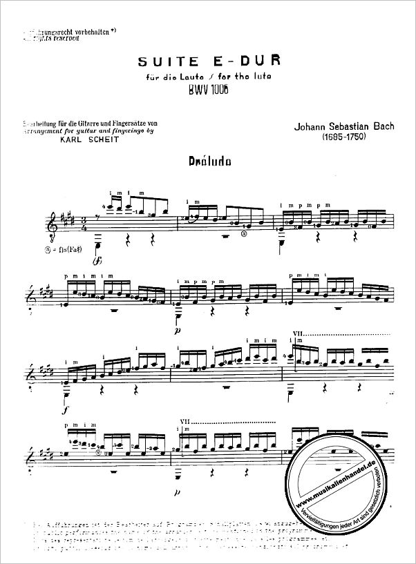 Notenbild für UE 14474 - SUITE E-DUR BWV 1006 A