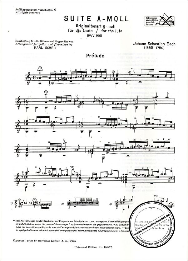 Notenbild für UE 14475 - SUITE A-MOLL BWV 995