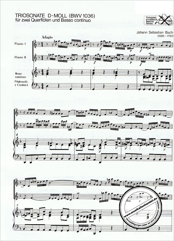 Notenbild für UE 15969 - TRIOSONATE D-MOLL BWV 1036