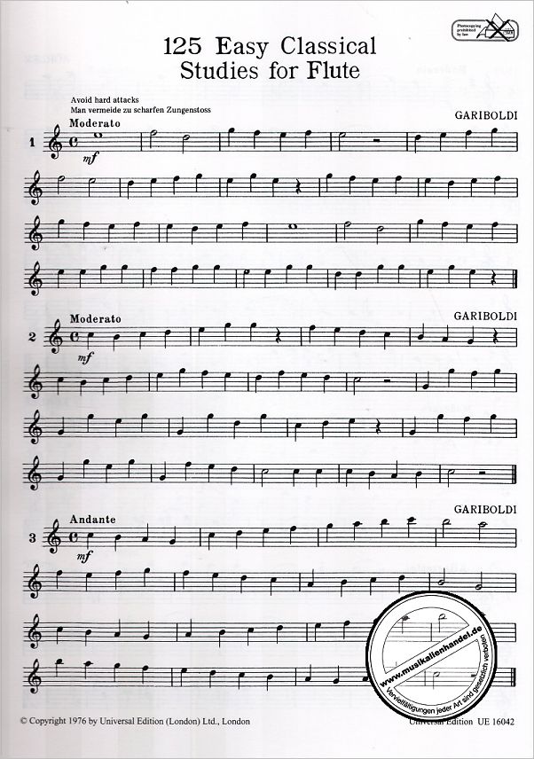 Notenbild für UE 16042 - 125 Easy Classical Studies für Flöte/for flute