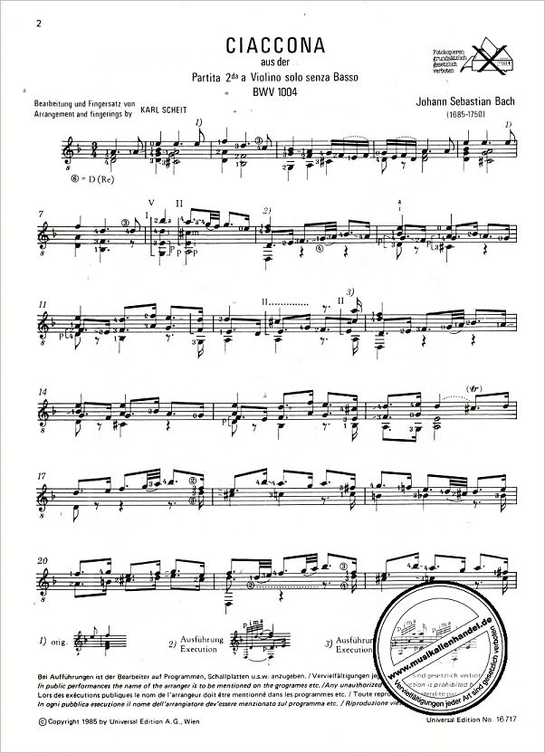 Notenbild für UE 16717 - CIACCONA (BWV 1004)