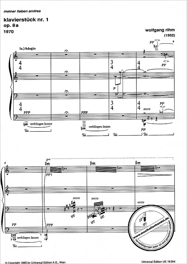 Notenbild für UE 19594 - KLAVIERSTUECK NR 1
