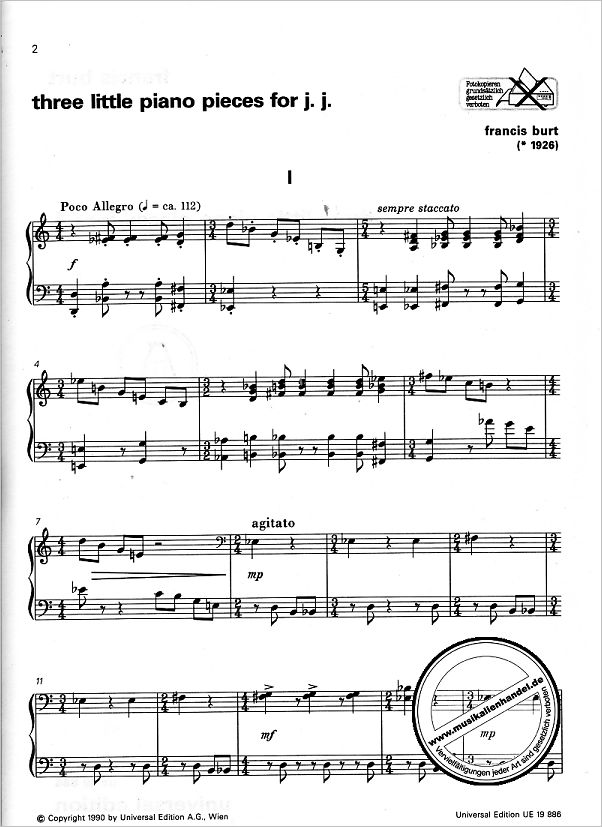 Notenbild für UE 19886 - 3 LITTLE PIANO PIECES