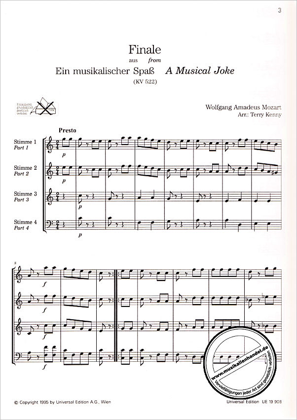 Notenbild für UE 19908 - EIN MUSIKALISCHER SPASS KV 522 - FINALE