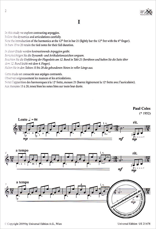 Notenbild für UE 21678 - 10 more melodic studies