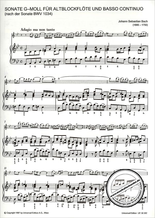 Notenbild für UE 30382 - SONATE G-MOLL NACH BWV 1034 (E-MOLL)