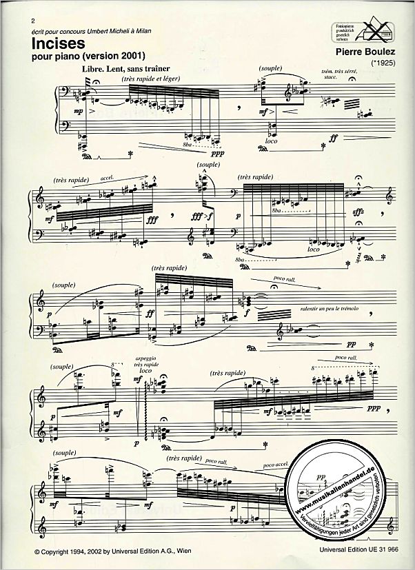 Notenbild für UE 31966 - INCISES FOR PIANO