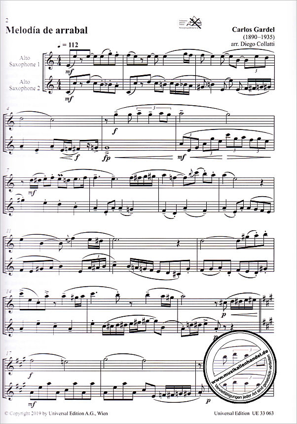 Notenbild für UE 33063 - Tango saxophone duets