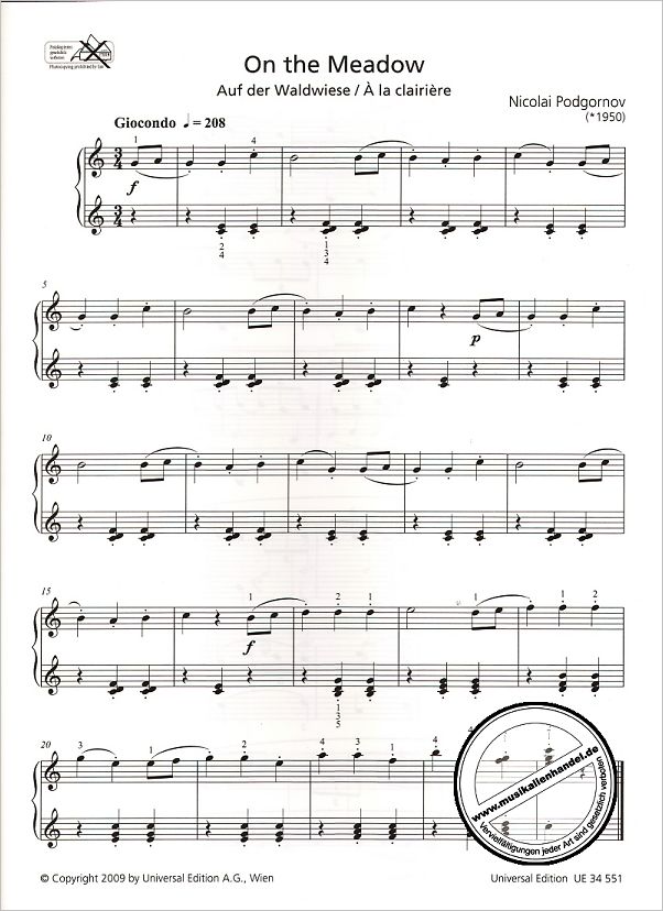 Notenbild für UE 34551 - GRADED PIECES FOR PIANO 1