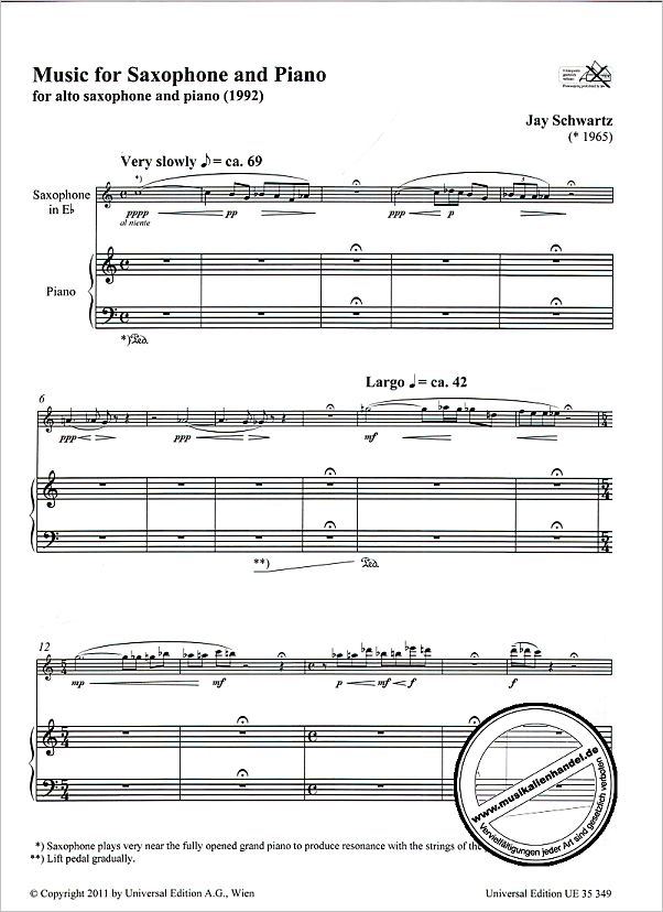 Notenbild für UE 35349 - MUSIC FOR SAXOPHONE AND PIANO