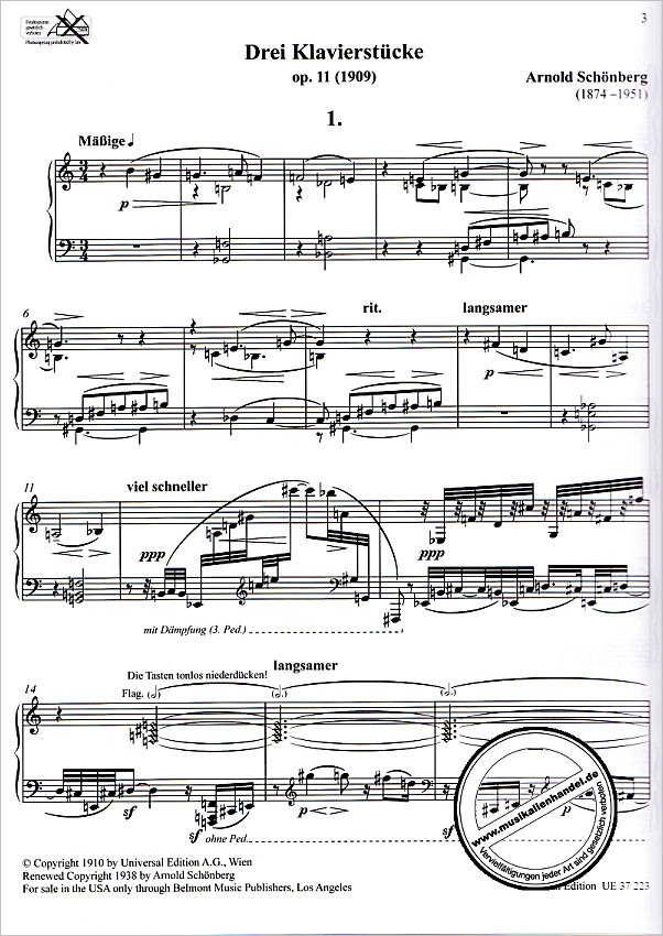 Notenbild für UE 37223 - 3 Klavierstücke op 11