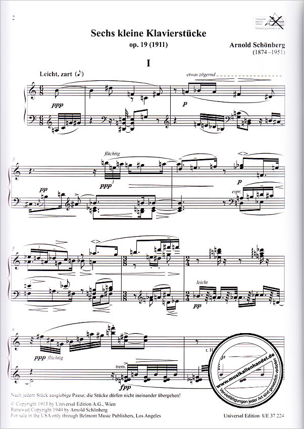 Notenbild für UE 37224 - 6 kleine Klavierstücke op 19