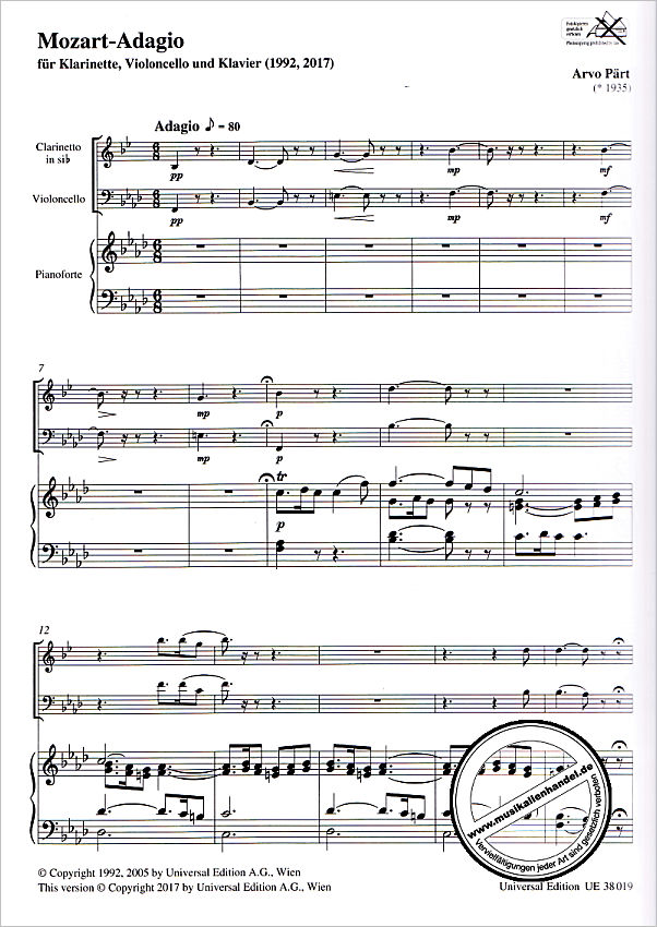 Notenbild für UE 38019 - Mozart Adagio