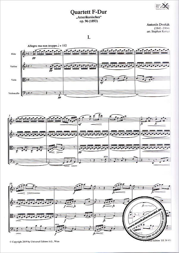 Notenbild für UE 38031 - Quartett F-Dur op 96 (amerikanisches Quartett)
