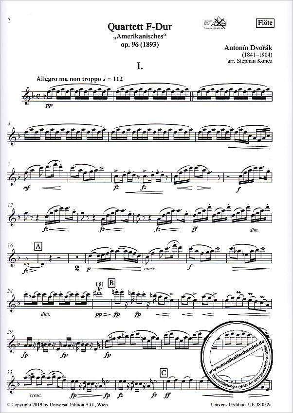Notenbild für UE 38032 - Quartett F-Dur op 96 (amerikanisches Quartett)