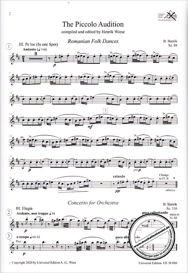 Notenbild für UE 38080 - The piccolo + alto flute audition