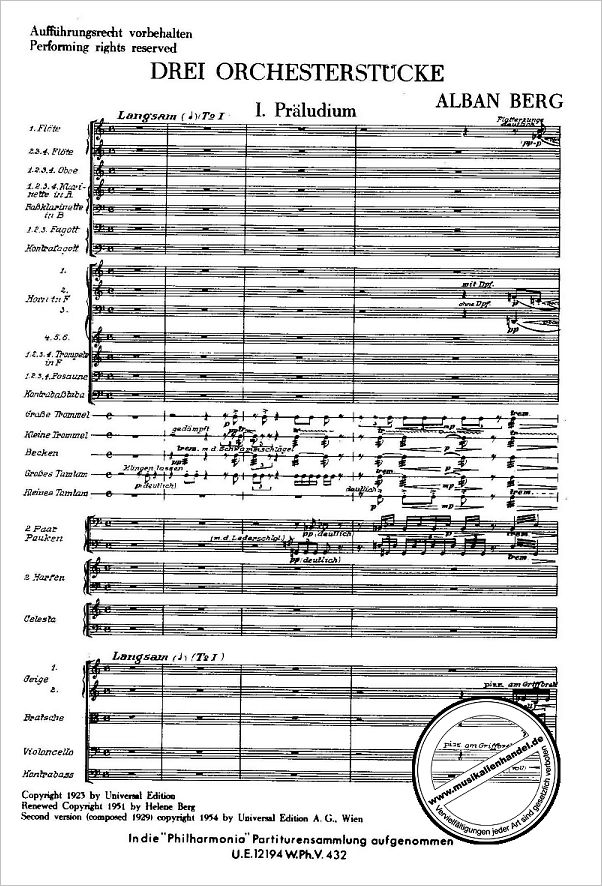 Notenbild für UEPH 432 - Drei Orchesterstücke für Orchester op 6 (1914/1929)