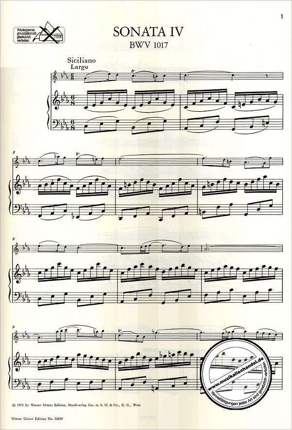 Notenbild für UT 50019 - 6 SONATEN 2 BWV 1017-1019