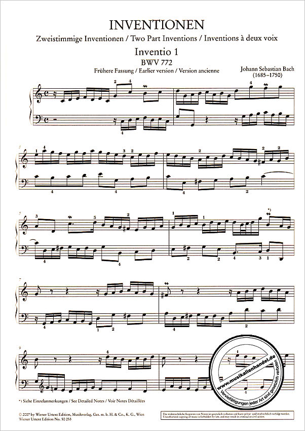 Notenbild für UT 50253 - INVENTIONEN + SINFONIEN BWV 772-801