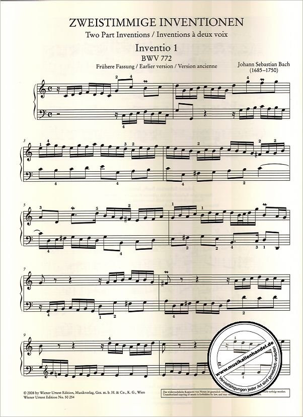 Notenbild für UT 50254 - ZWEISTIMMIGE INVENTIONEN BWV 772-786