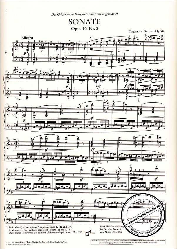 Notenbild für UT 50431 - Sonate F-Dur op 10/2