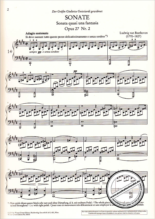 Notenbild für UT 50433 - Sonate 14 cis-moll op 27/2 (Mondscheinsonate)