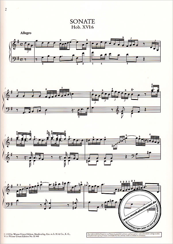 Notenbild für UT 50448 - Sonate G-Dur Hob 16/6