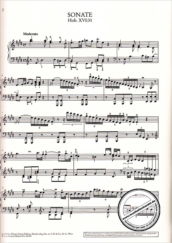 Notenbild für UT 50449 - Sonate E-Dur Hob 16/31