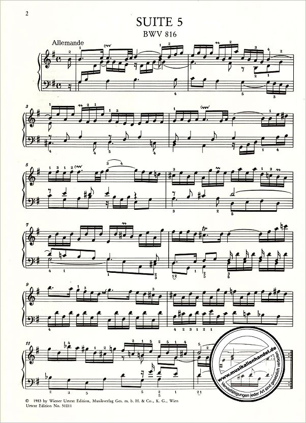 Notenbild für UT 51011 - FRANZOESISCHE SUITE 5 G-DUR BWV 816