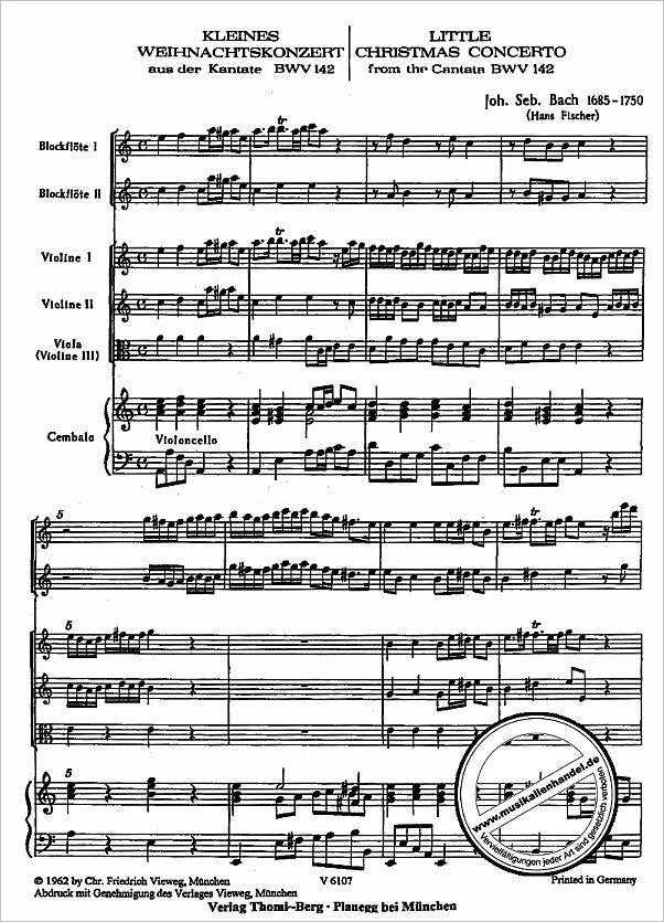 Notenbild für V 6107 - KLEINES WEIHNACHTSKONZERT BWV 142 KANTATE UNS IST EIN KIND