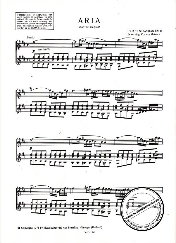 Notenbild für VT 153 - AIR (ORCHESTERSUITE 3 D-DUR BWV 1068)