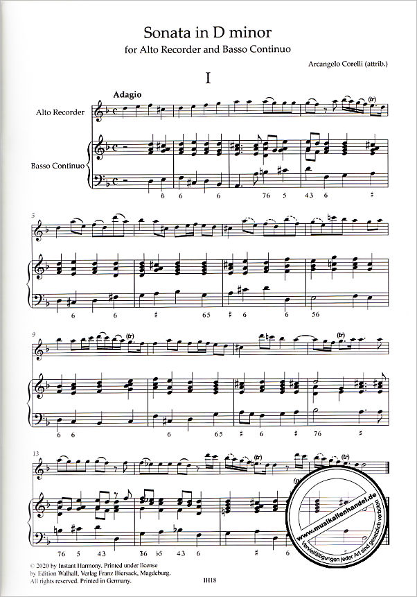 Notenbild für WALHALL -IH18 - Sonate d-moll