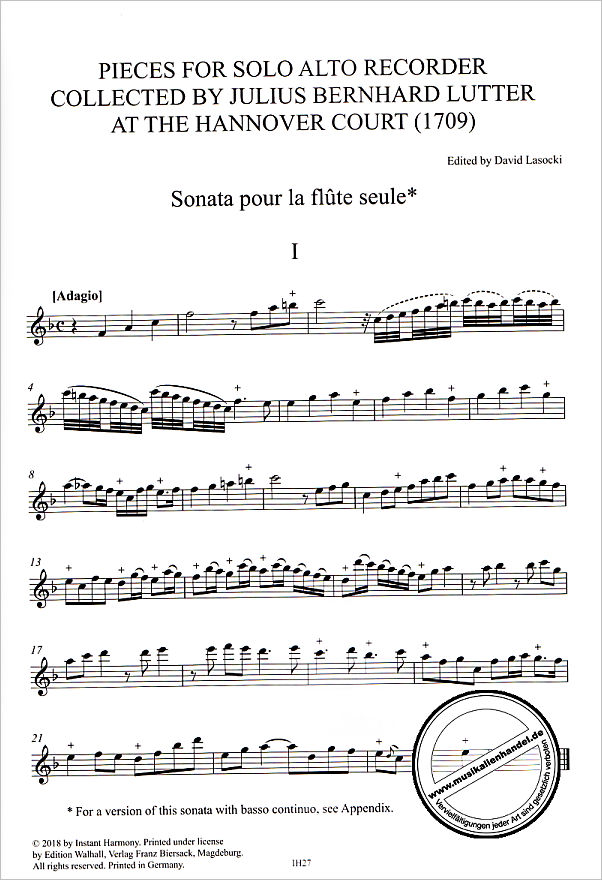 Notenbild für WALHALL -IH27 - Pieces for solo alto recorder | Stücke für Solo Altblockflöte