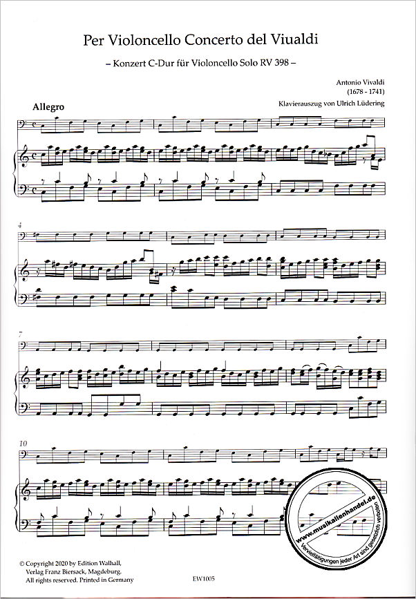 Notenbild für WALHALL 1005 - Concerto C-Dur F 3/8 T 218 RV 398