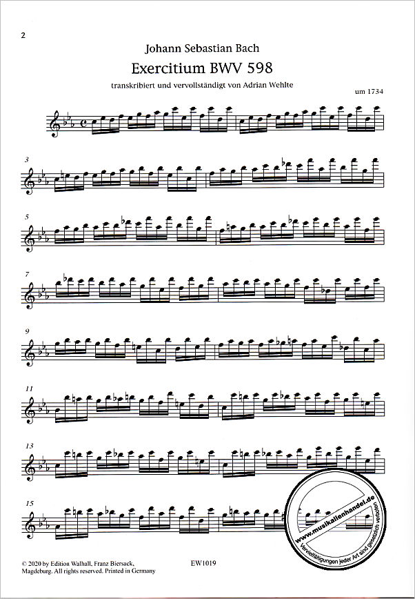 Notenbild für WALHALL 1019 - Exercitium BWV 598