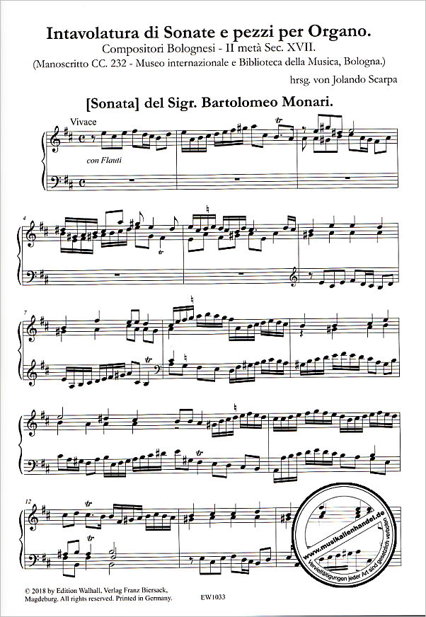 Notenbild für WALHALL 1033 - Sonate e pezzi per organo
