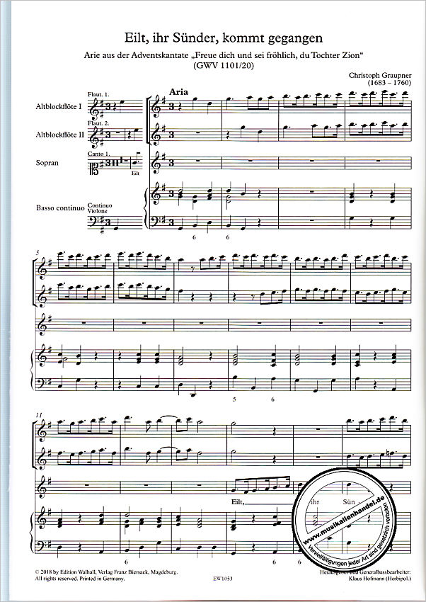 Notenbild für WALHALL 1053 - Flauto e voce 14