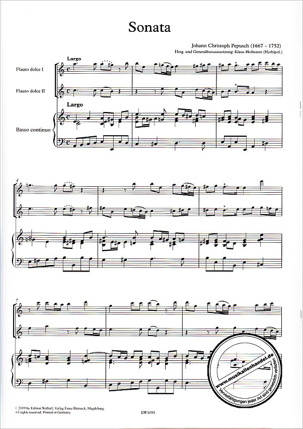Notenbild für WALHALL 1055 - Triosonate a-moll